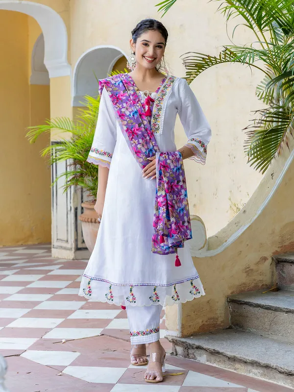 White_Chanderi_Silk_Embroidered_Kurta_Pant_Dupatta_Set_For_Women_And_Girls