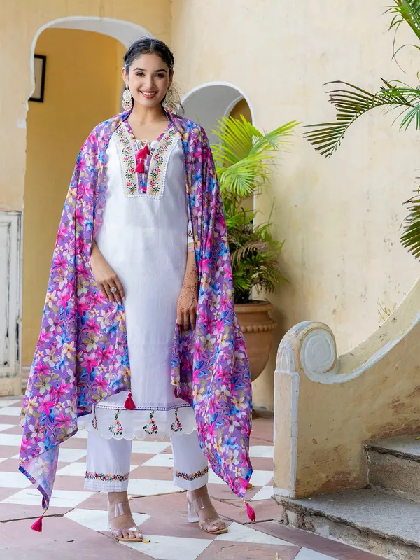White_Chanderi_Silk_Embroidered_Kurta_Pant_Dupatta_Set_For_Women_And_Girls