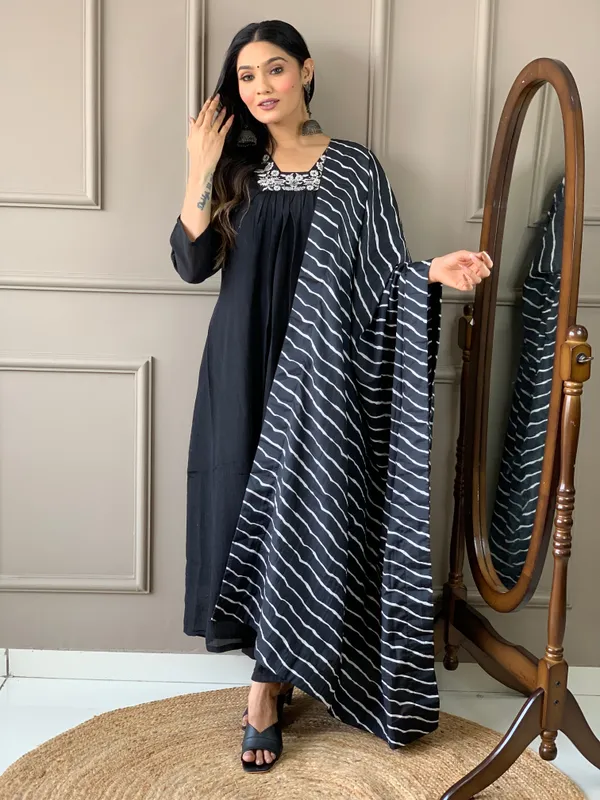 Black_Rayon_Embroidered_Kurti_Pant_Dupatta_Set_For_Women_And_Girls