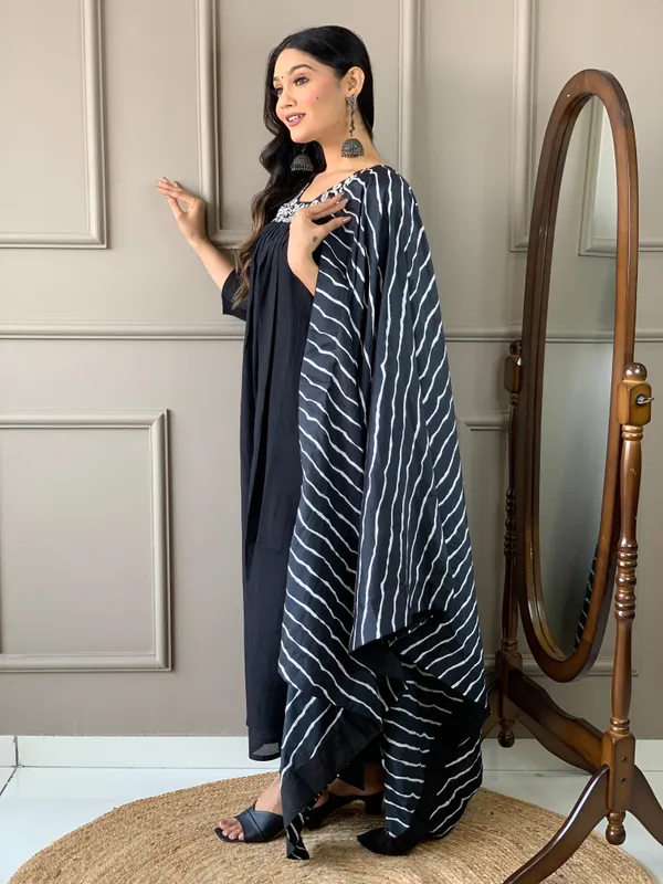 Black_Rayon_Embroidered_Kurti_Pant_Dupatta_Set_For_Women_And_Girls