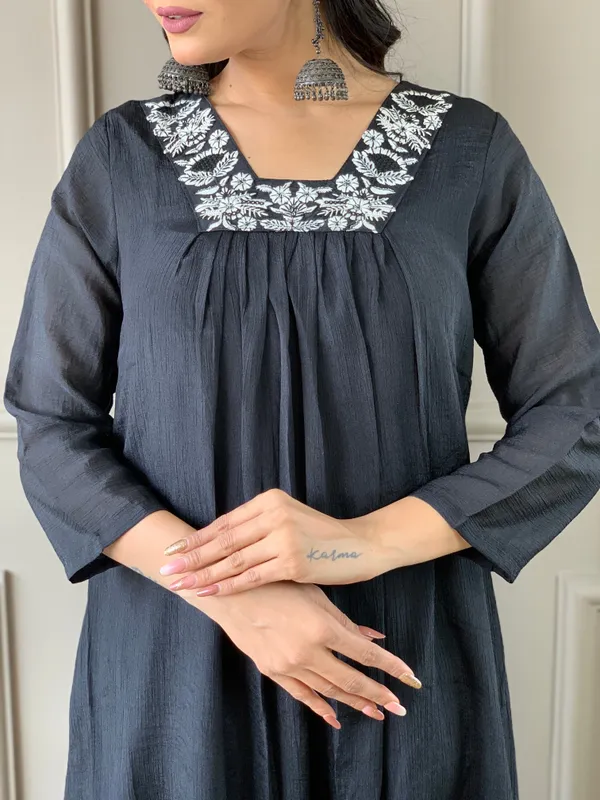 Black_Rayon_Embroidered_Kurti_Pant_Dupatta_Set_For_Women_And_Girls