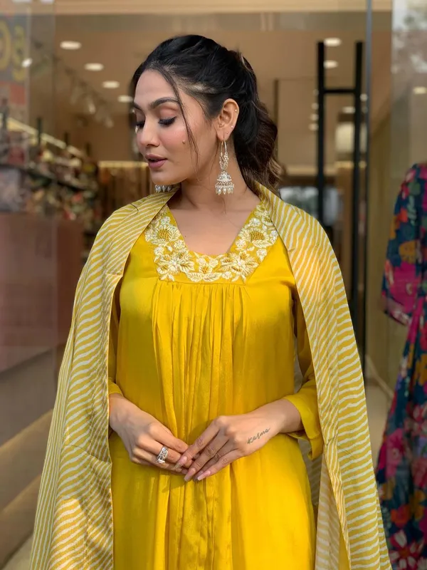 Yellow_Rayon_Embroidered_Kurti_Pant_Dupatta_Set_For_Women_And_Girls