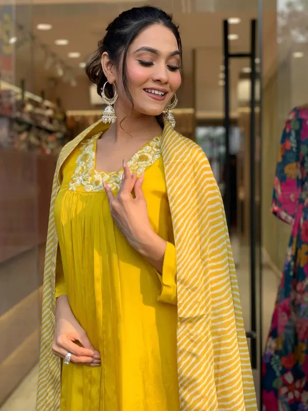 Yellow_Rayon_Embroidered_Kurti_Pant_Dupatta_Set_For_Women_And_Girls