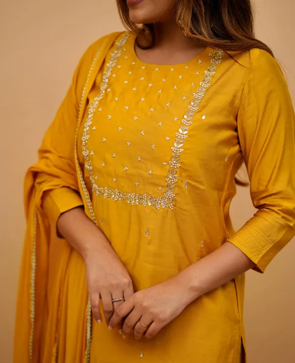 Yellow_Rayon_Embroidered_Kurti_Pant_Dupatta_Set_For_Women_And_Girls