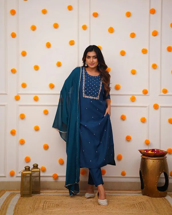 Dark_Blue_Rayon_Embroidered_Kurti_Pant_Dupatta_Set_For_Women_And_Girls