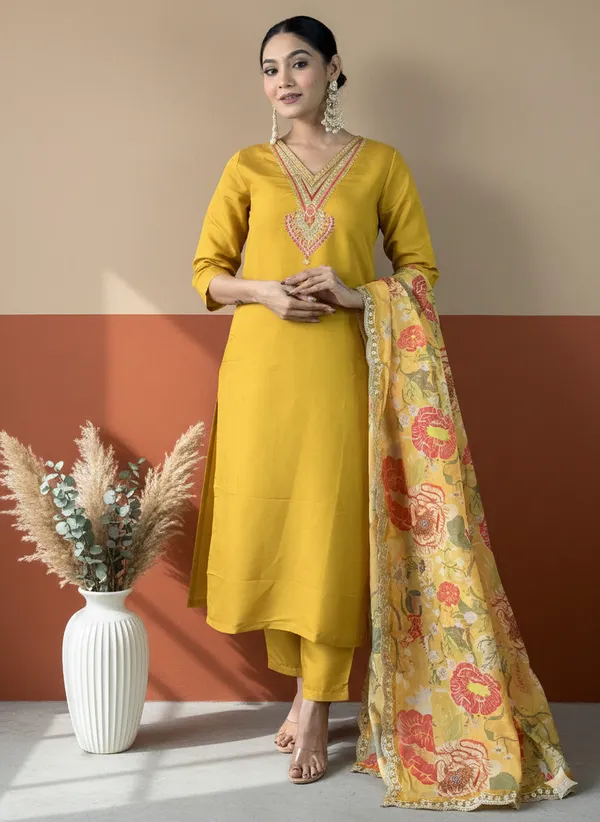 Yellow_Chanderi_Embroidered_Kurta_Pant_Dupatta_Set_For_Women_And_Girls
