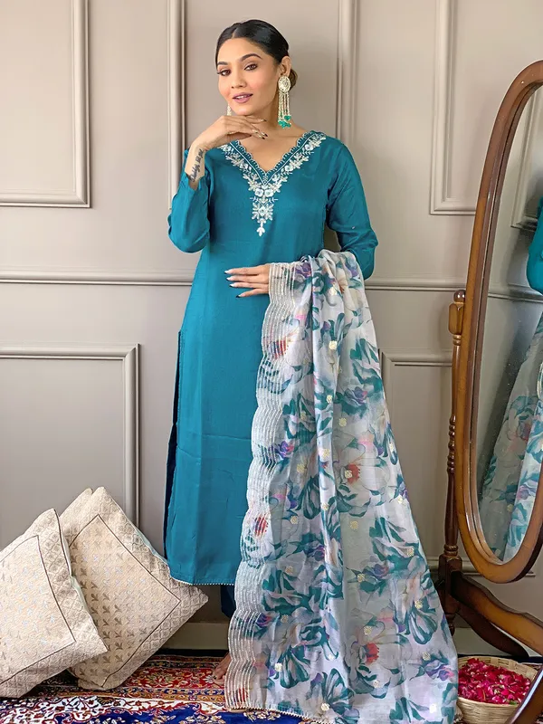 Blue_Viscose_Embroidered_Kurta_Pant_Dupatta_Set_For_Women_And_Girls