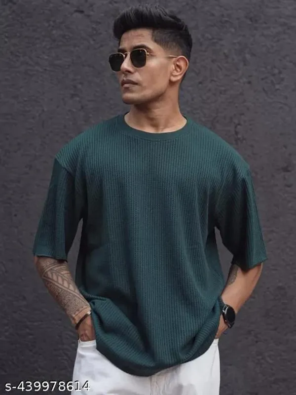 Green_And_White_Cotton_Blend_Premium_Stripes_Half_Sleeve_T_Shirt_For_Men