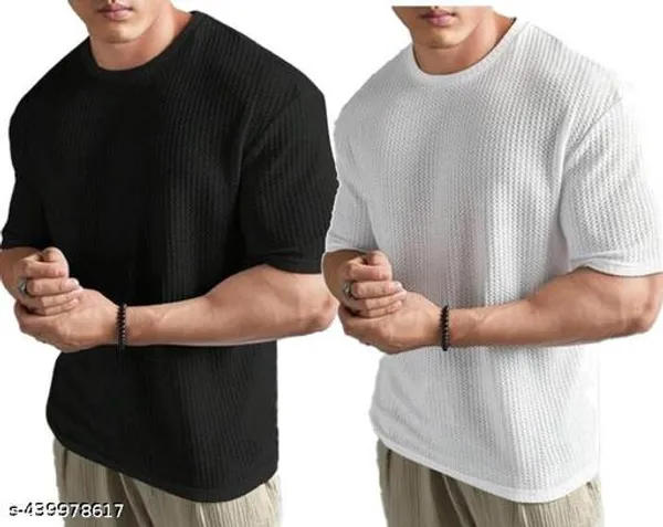 Black_And_White_Cotton_Blend_Premium_Stripes_Half_Sleeve_T_Shirt_For_Men