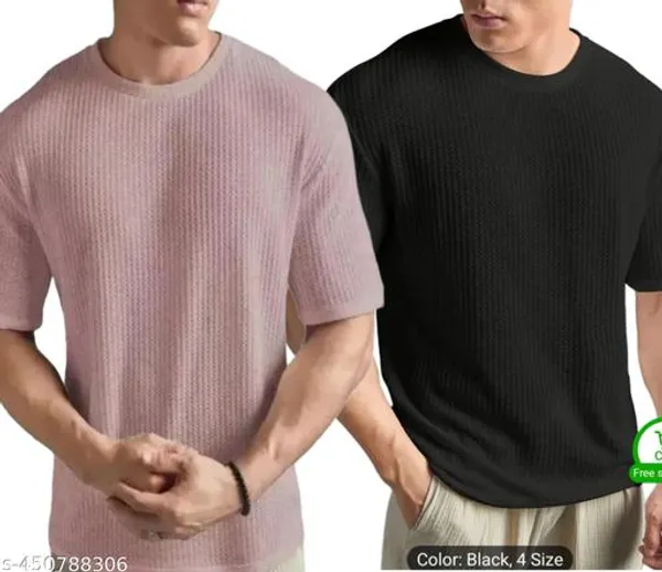 Peach_And_Black_Cotton_Blend_Premium_Stripes_Half_Sleeve_T_Shirt_For_Men