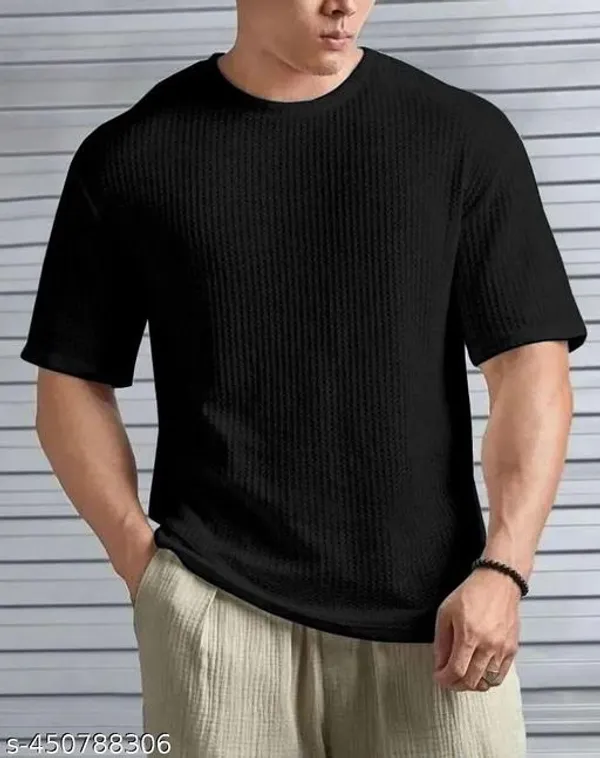 Peach_And_Black_Cotton_Blend_Premium_Stripes_Half_Sleeve_T_Shirt_For_Men