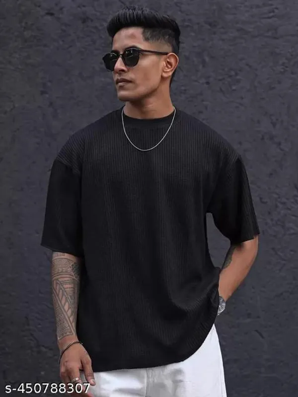 Black_And_White_Cotton_Blend_Premium_Stripes_Half_Sleeve_T_Shirt_For_Men