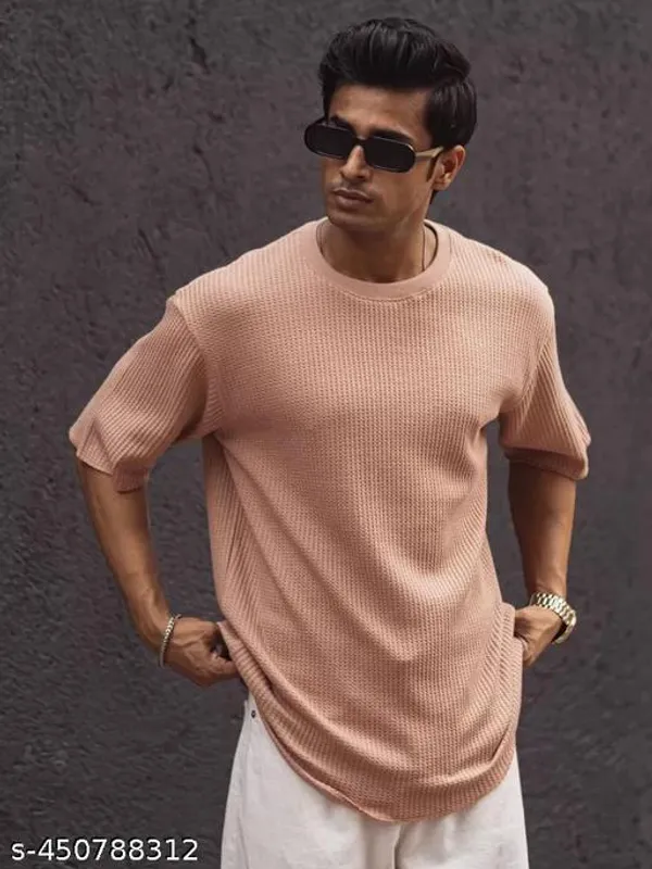 Pink_And_Sky_Blue_Cotton_Blend_Premium_Stripes_Half_Sleeve_T_Shirt_For_Men