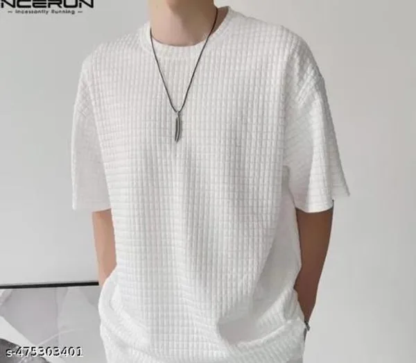 White_Cotton_Blend_Premium_Stripes_Half_Sleeve_T_Shirt_For_Men
