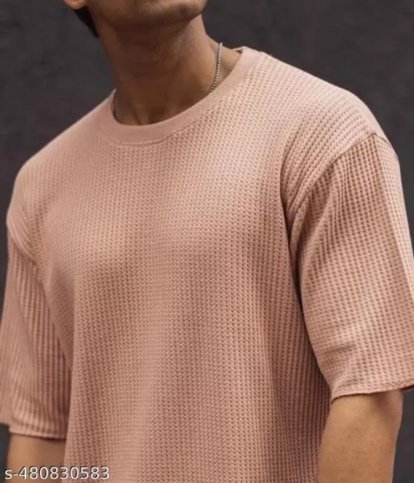 Peach_Cotton_Blend_Premium_Stripes_Half_Sleeve_T_Shirt_For_Men