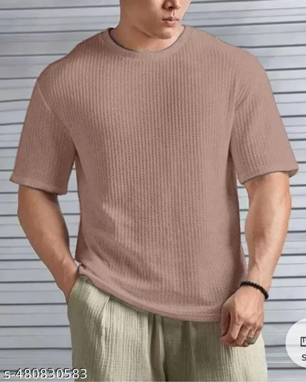Peach_Cotton_Blend_Premium_Stripes_Half_Sleeve_T_Shirt_For_Men
