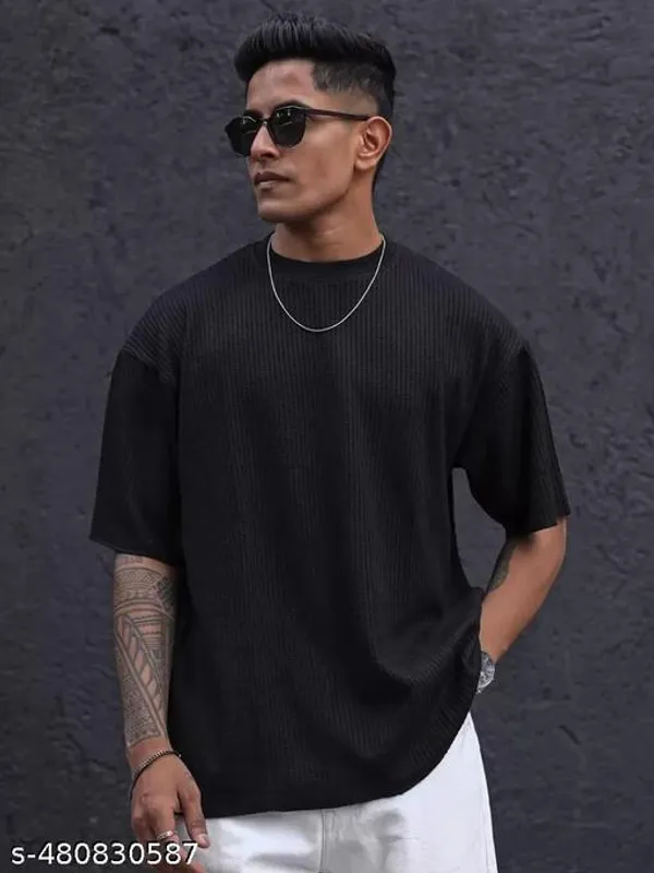 Black_Cotton_Blend_Premium_Stripes_Half_Sleeve_T_Shirt_For_Men