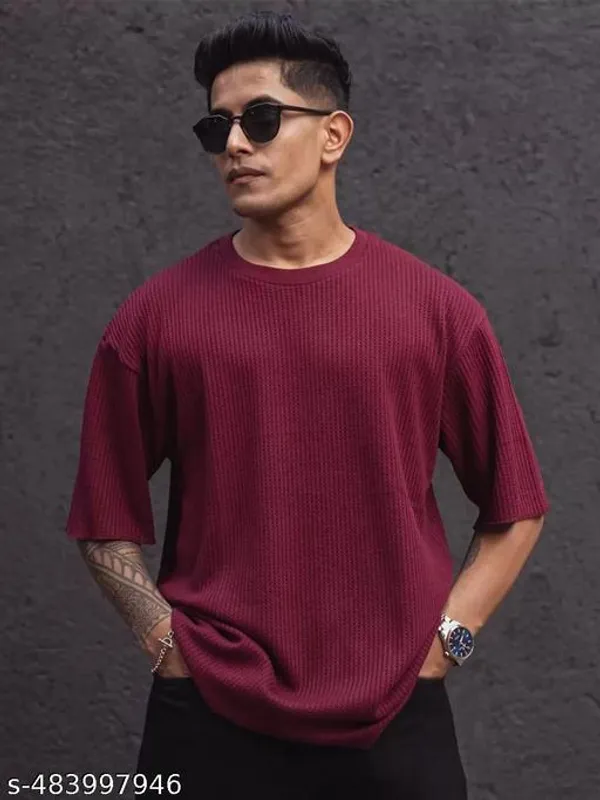 Maroon_Cotton_Blend_Premium_Stripes_Half_Sleeve_T_Shirt_For_Men