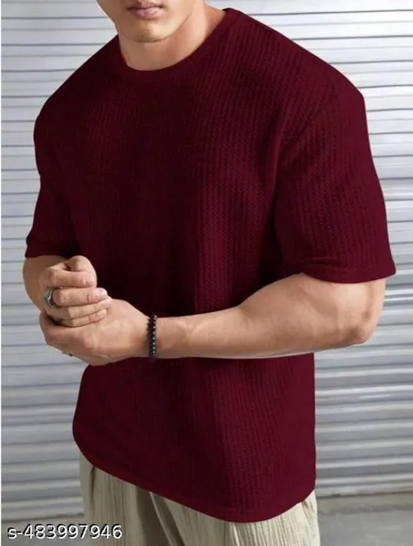 Maroon_Cotton_Blend_Premium_Stripes_Half_Sleeve_T_Shirt_For_Men