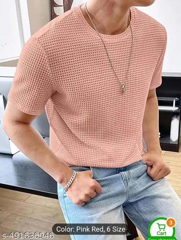 Peach_Cotton_Blend_Premium_Stripes_Half_Sleeve_T_Shirt_For_Men