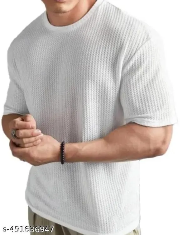 White_Cotton_Blend_Premium_Stripes_Half_Sleeve_T_Shirt_For_Men