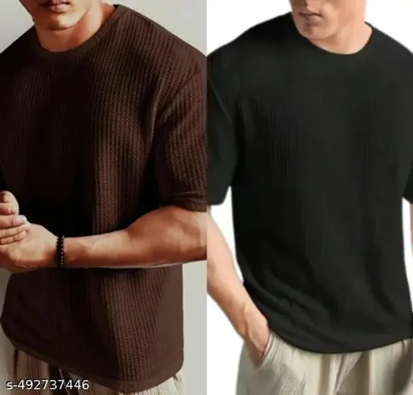 Black_And_Maroon_Cotton_Blend_Premium_Half_Waffle_T_Shirt_For_Men