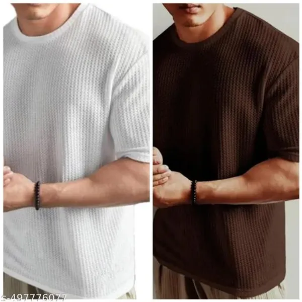 White_And_Brown_Cotton_Blend_Premium_Stripes_Half_Sleeve_T_Shirt_For_Men