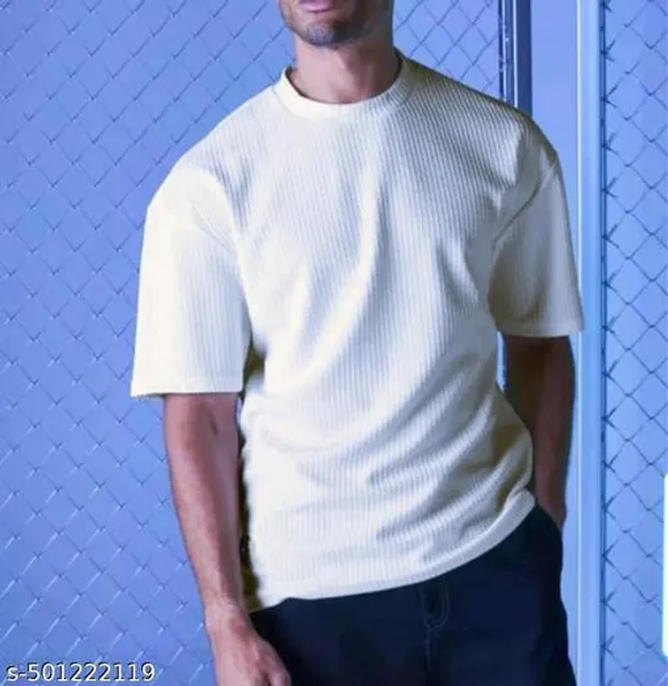White_Cotton_Blend_Premium_Stripes_Half_Sleeve_T_Shirt_For_Men