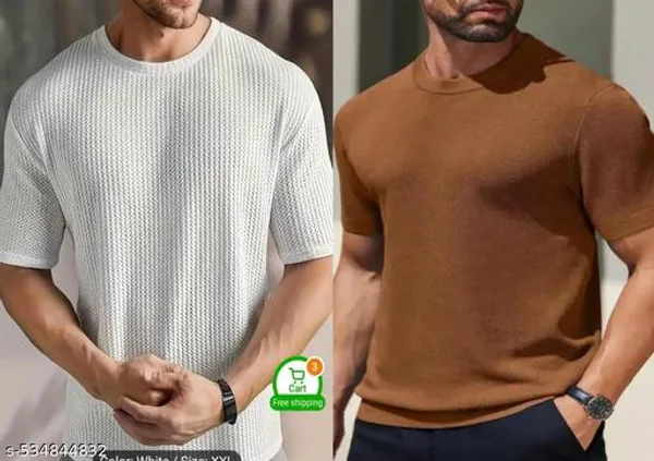 White_And_Brown_Cotton_Blend_Premium_T_Shirt_For_Men