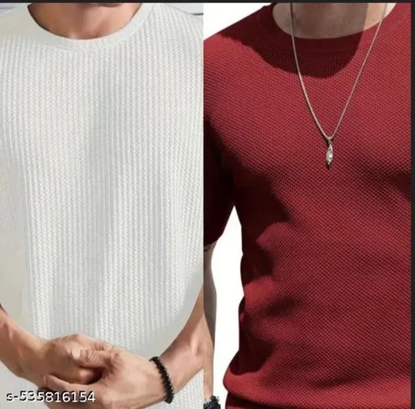 White_And_Maroon_Cotton_Blend_Premium_T_Shirt_For_Men