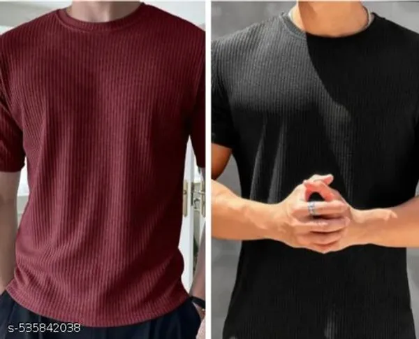 Maroon_And_Black_Cotton_Blend_Premium_T_Shirt_For_Men
