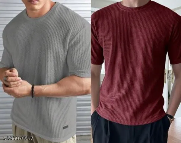 Grey_And_Maroon_Cotton_Blend_Premium_T_Shirt_For_Men