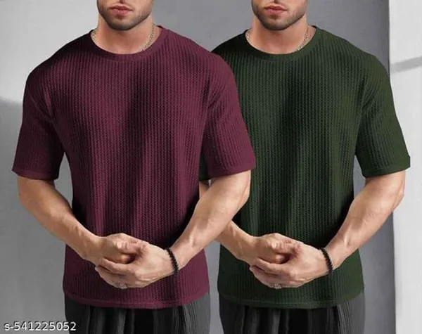 Maroon_And_Green_Cotton_Blend_Premium_T_Shirt_For_Men