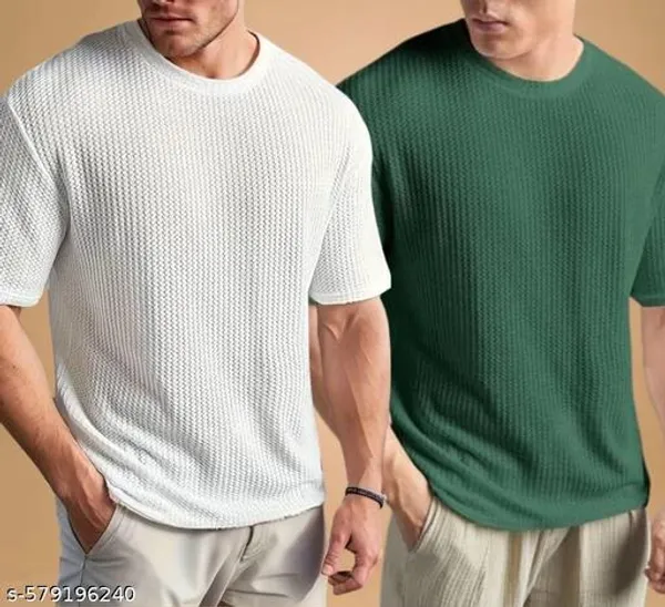 White_And_Green_Cotton_Blend_Premium_T_Shirt_For_Men