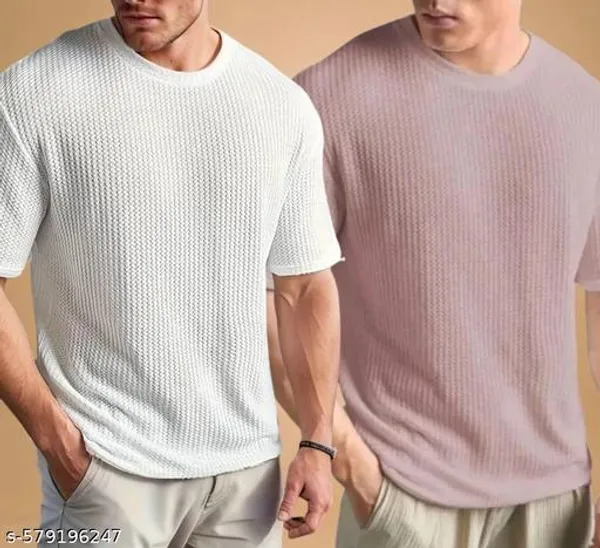 White_And_Peach_Cotton_Blend_Premium_T_Shirt_For_Men