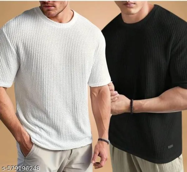 White_And_Black_Cotton_Blend_Premium_T_Shirt_For_Men