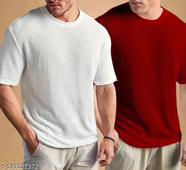 White_And_Maroon_Cotton_Blend_Premium_T_Shirt_For_Men