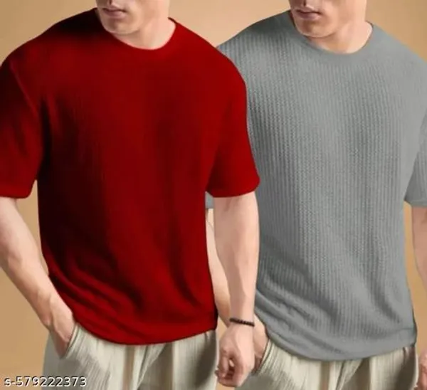 Maroon_And_Grey_Cotton_Blend_Premium_T_Shirt_For_Men