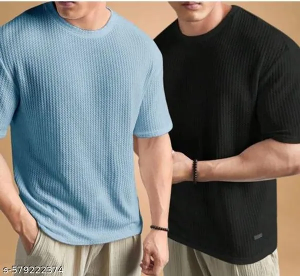 Sky_Blue_And_Black_Cotton_Blend_Premium_T_Shirt_For_Men