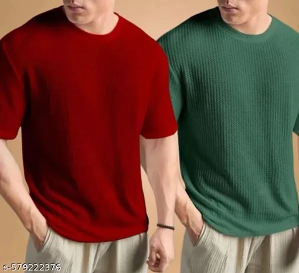 Maroon_And_Green_Cotton_Blend_Premium_T_Shirt_For_Men