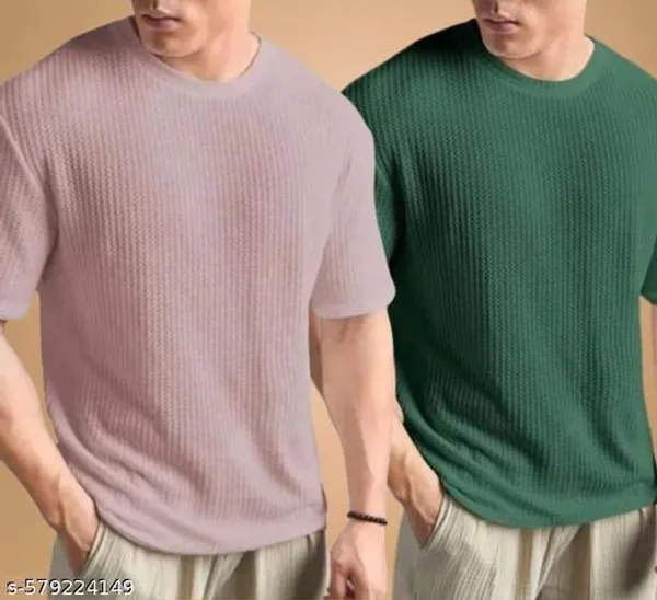 Pink_And_Green_Cotton_Blend_Premium_T_Shirt_For_Men