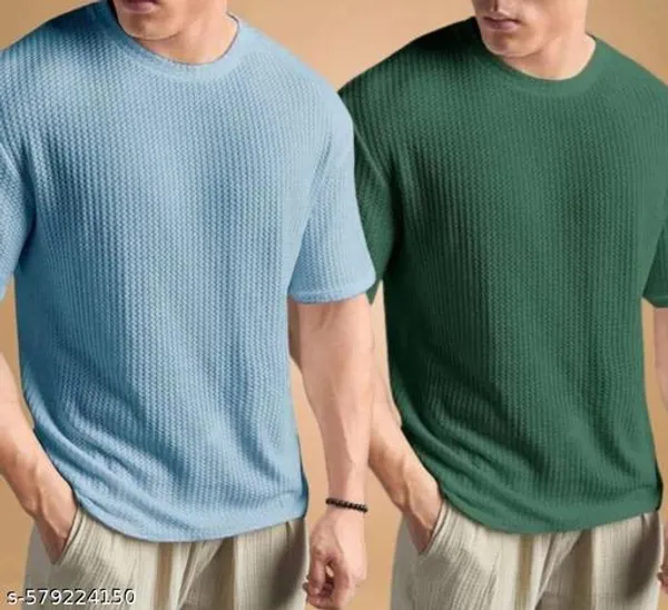 Sky_Blue_And_Green_Cotton_Blend_Premium_T_Shirt_For_Men