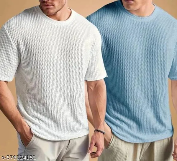White_And_Sky_Blue_Cotton_Blend_Premium_T_Shirt_For_Men