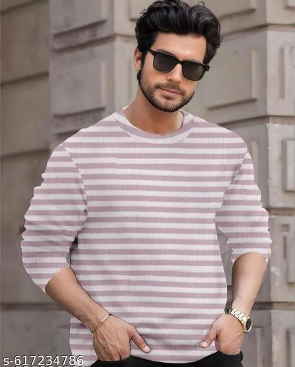 Pink_Cotton_Blend_Premium_Winter_Full_Waffle_T_Shirt_For_Men