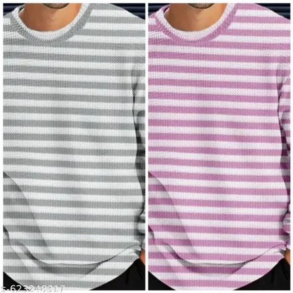 Pink_And_Green_Cotton_Blend_Premium_Winter_Full_Waffle_T_Shirt_For_Men