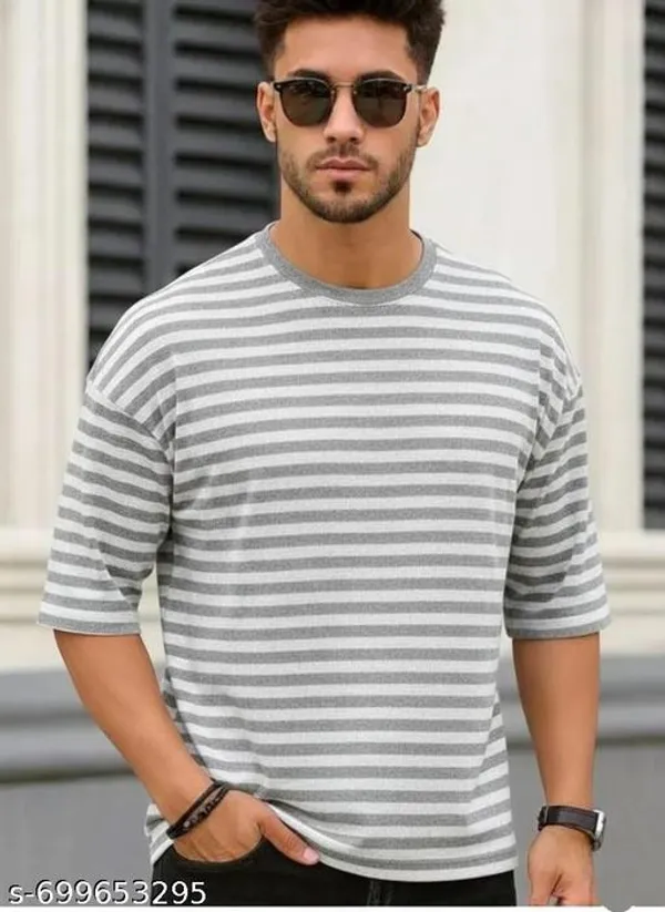 Grey_Cotton_Blend_Premium_Stripes_Half_Sleeve_T_Shirt_For_Men