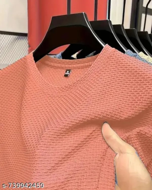 Pink_Cotton_Blend_Premium_Stripes_Half_Sleeve_T_Shirt_For_Men
