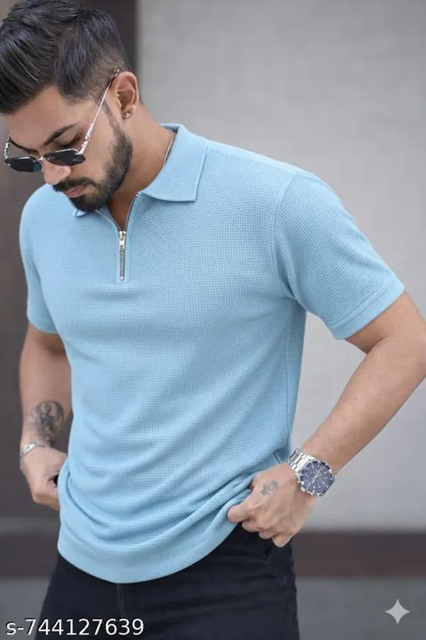 Sky_Blue_Cotton_Blend_Premium_T_Shirt_For_Men