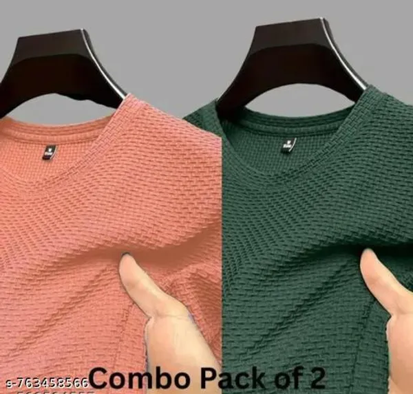 Peach_And_Green_Cotton_Blend_Premium_Stripes_Half_Sleeve_T_Shirt_For_Men