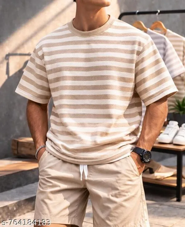 Beige_And_White_Cotton_Blend_Premium_T_Shirt_For_Men
